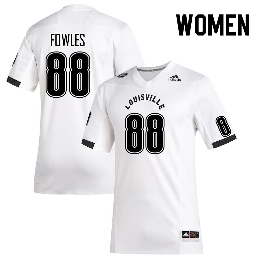 Women #88 William Fowles Louisville Cardinals College Football Jerseys Stitched Sale-White - Click Image to Close